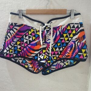 OP Colorful Geometric Women's Board Beach Shorts Large